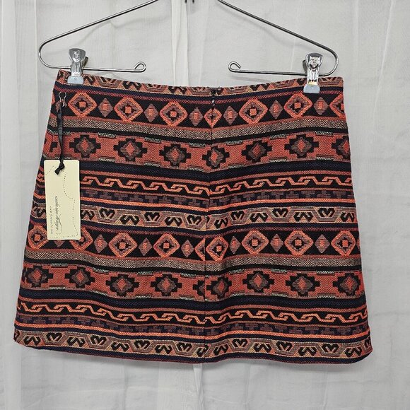 NWT Forever 21 Orange Aztec Tapestry Mini Skirt Southwestern Boho M - Picture 4 of 11